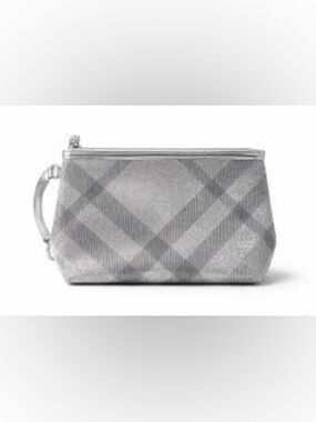 Burberry silver glitter check wristlet cosmetic base.